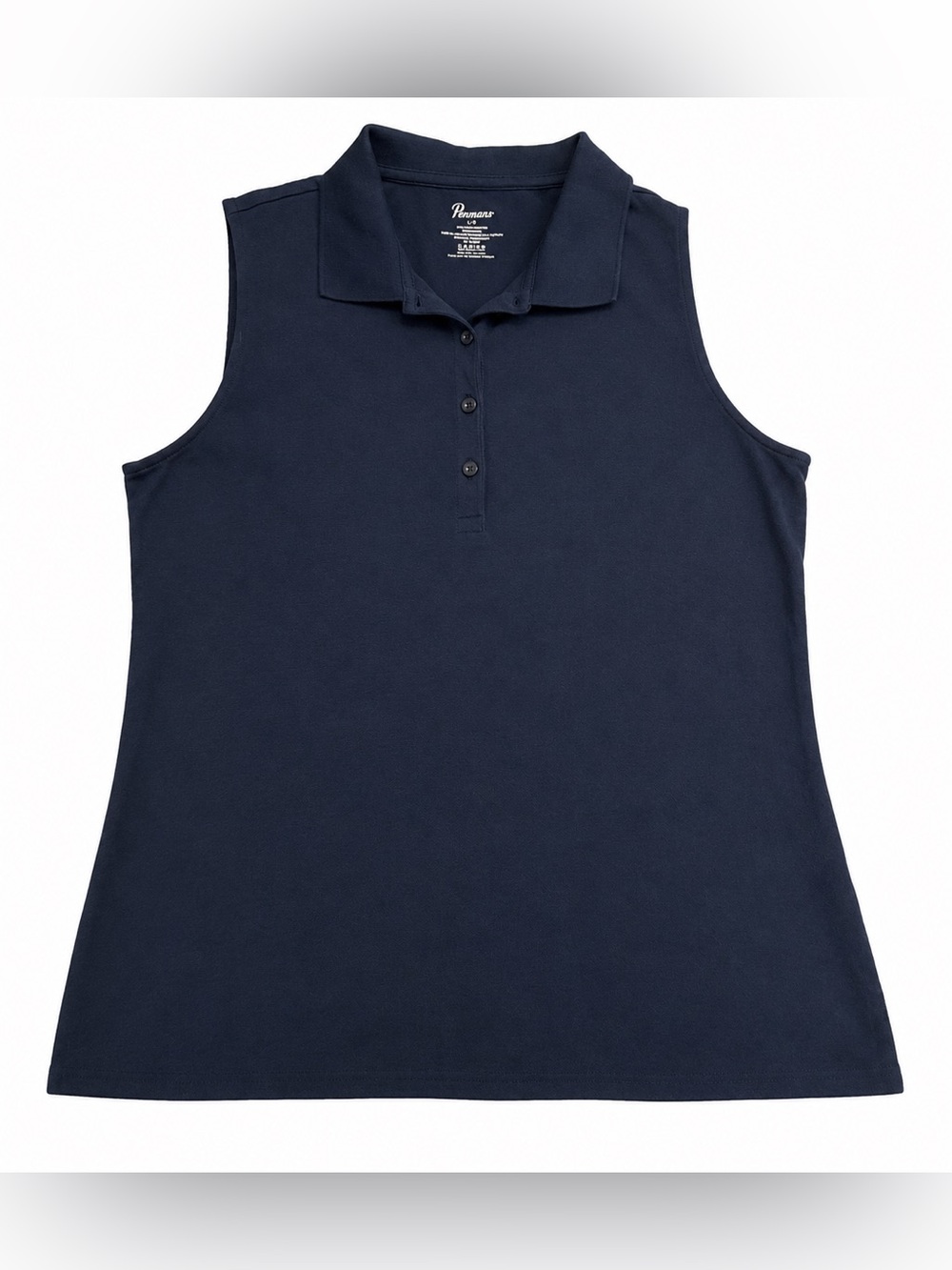 PENMANS women’s sleeveless dark navy blue golf shirt size large. 97% cotton EUC
